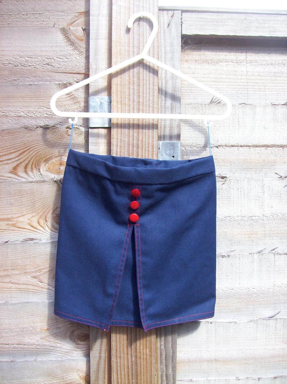 Girls Navy And Red Box Pleat Skirt